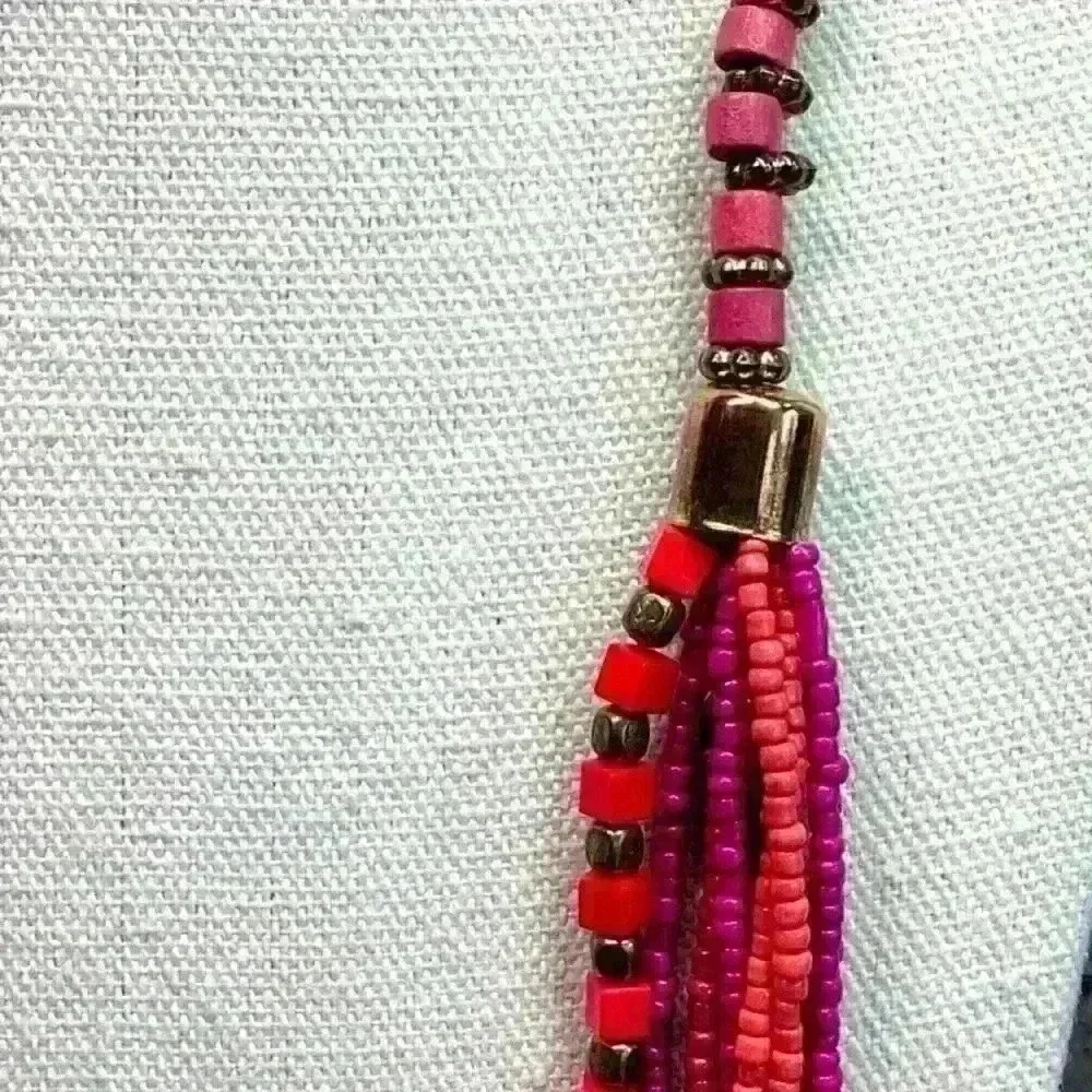 Vintage Long Seed Bead Necklace - Red and Purple
